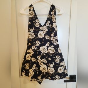 Lush Navy Blue Floral Mini Romper